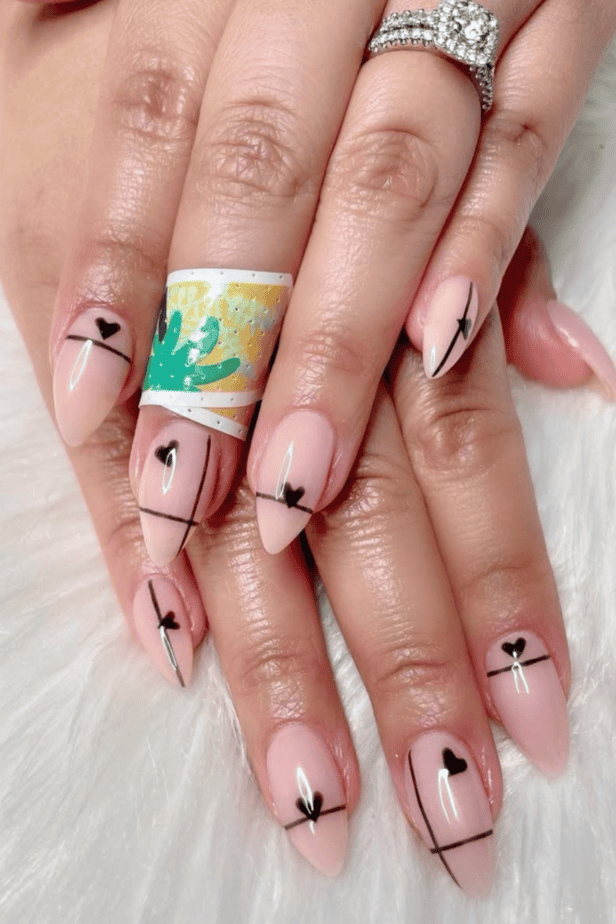 Subtle Sheer Pink Stiletto Cross Hearts Subtle Sheer Pink Stiletto Cross Hearts — Mismatched Heart Nails 2027