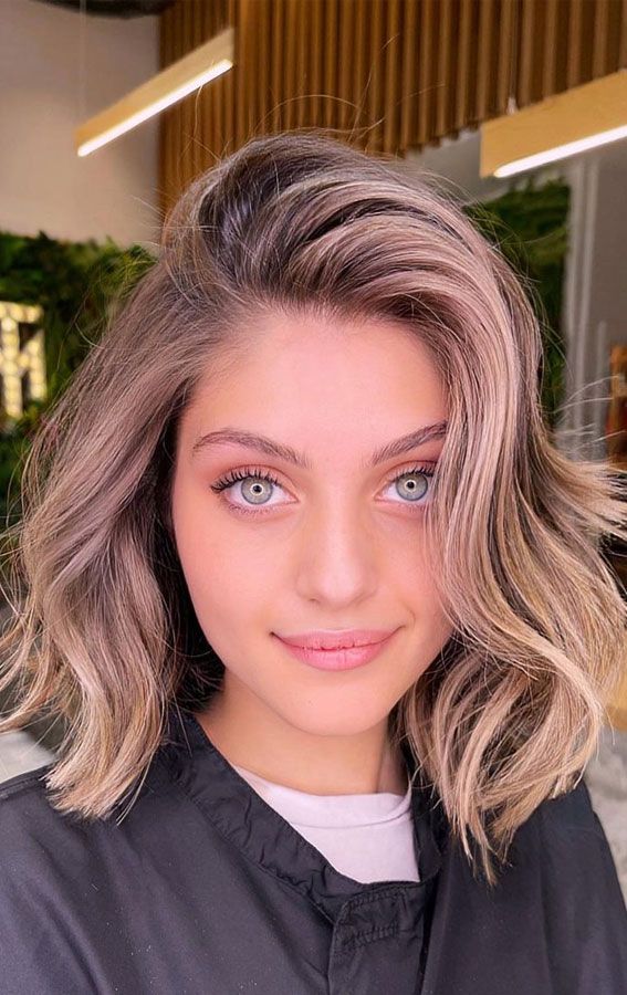 Angled Lob With Ash Blonde Balayage & Curtain Bangs — Balayage Lob 2027