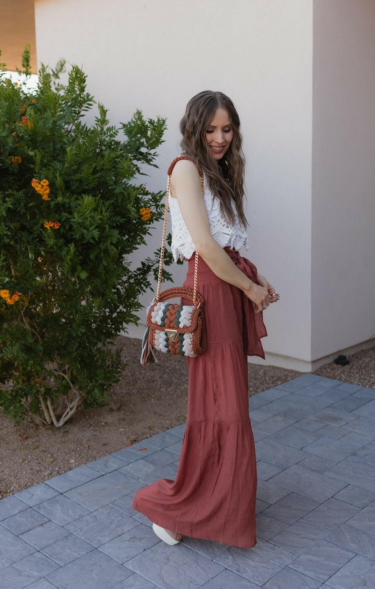 White Crochet Lace Crop Top with Tiered Maxi Skirt White Crochet Lace Crop Top with Tiered Maxi Skirt — Boho Crochet Outfits 2027