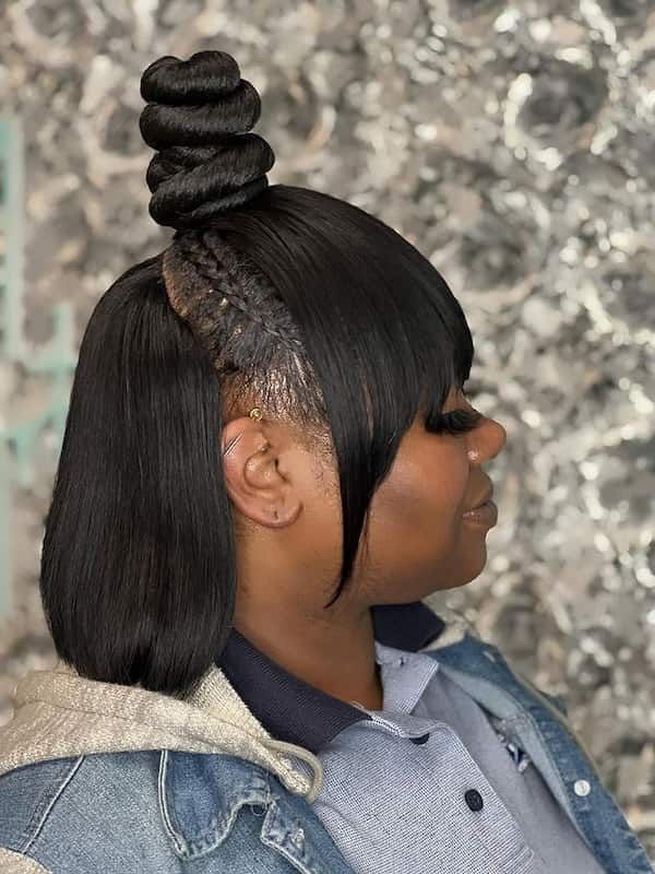 Braided Top Knot Bob with Full Fringe Braided Top Knot Bob with Full Fringe — Half Up Half Down Hairstyles 2027 with Weave
