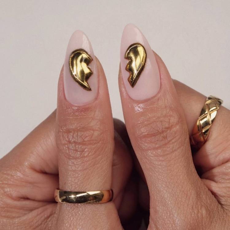 Stiletto Nails with Gold Heart Halves Stiletto Nails with Gold Heart Halves — Glamoratti Outfits 2027
