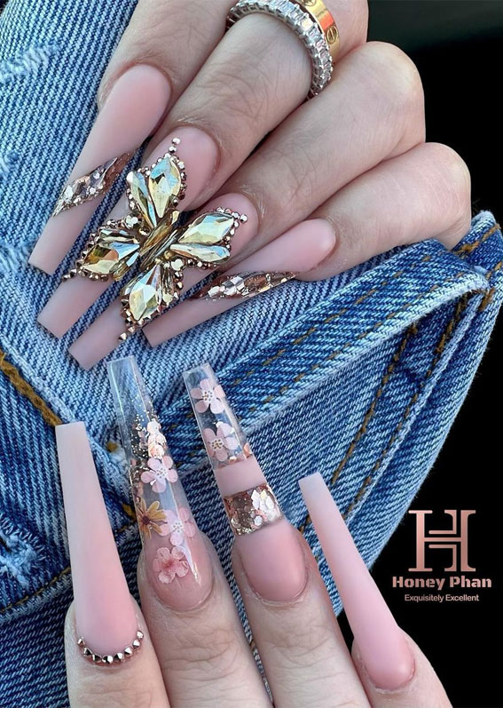 Metallic Gold Butterfly Nude Nails Metallic Gold Butterfly Nude Nails — Long Butterfly Coffin Nails 2027
