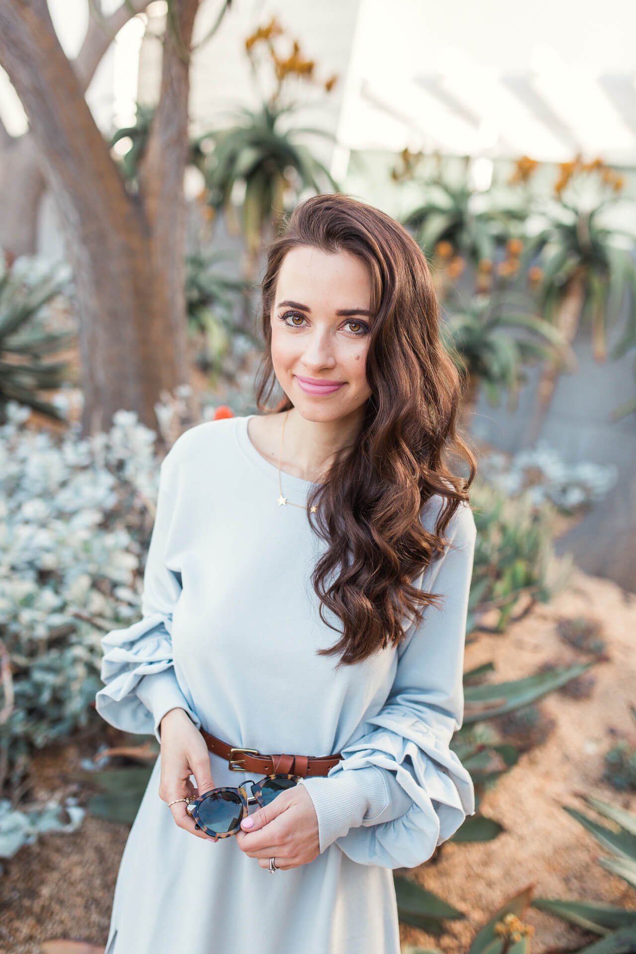 Light Blue Sweatshirt Dress with Statement Ruffled Sleeves — Sweatshirt Dress 2027
