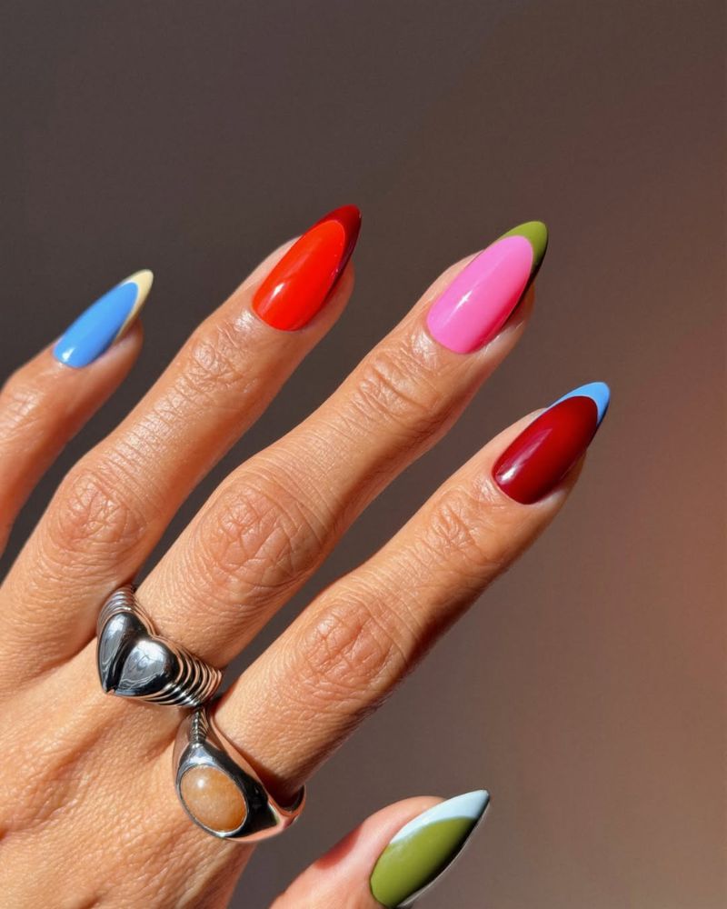 Long Almond Color Block French Tips Long Almond Color Block French Tips — Long Spring Nails 2027