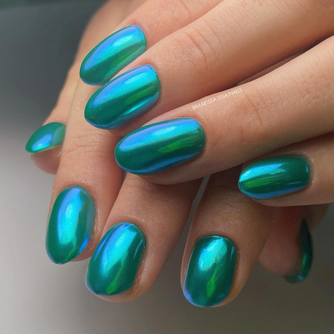 Solid Color Visual Idea Solid Color Visual Idea — Green Chrome Nails 2027