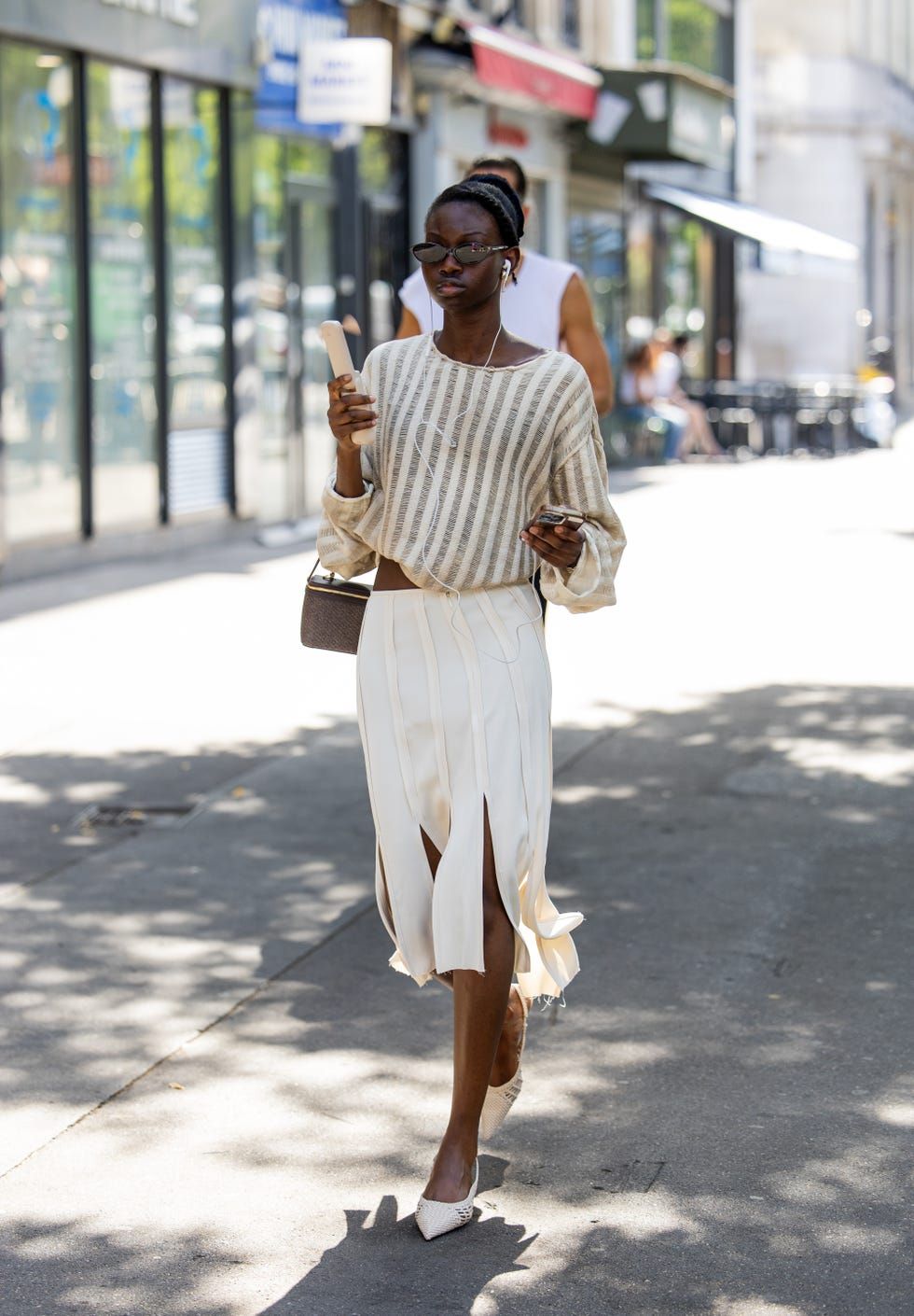 Striped Knit Top and Thigh-High Split Pleated Skirt — Modern Heirloom Outfits 2027