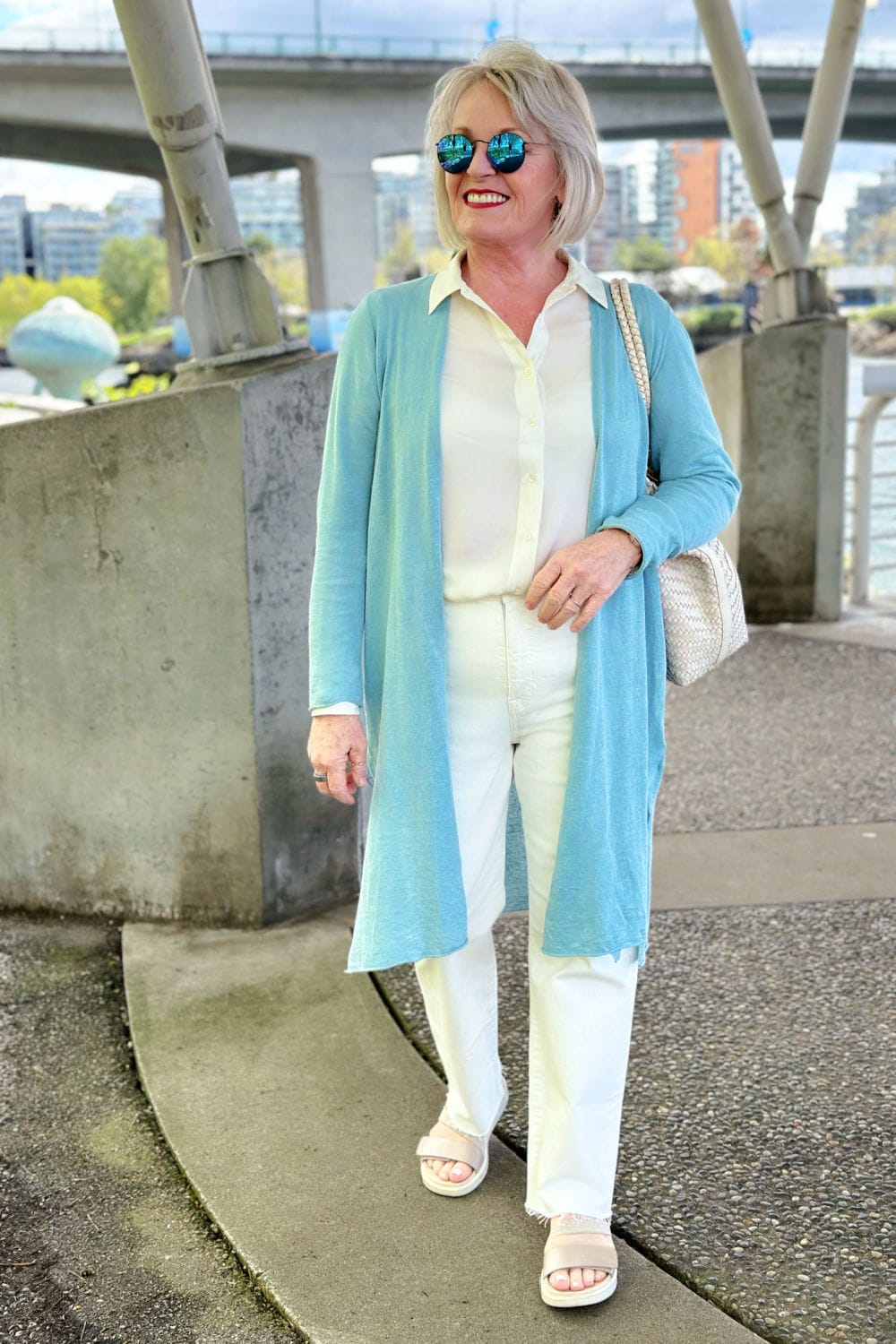 Effortless Layers: Light Blue Cardigan Over White Separates — Outfits 2027 for Women Over 60
