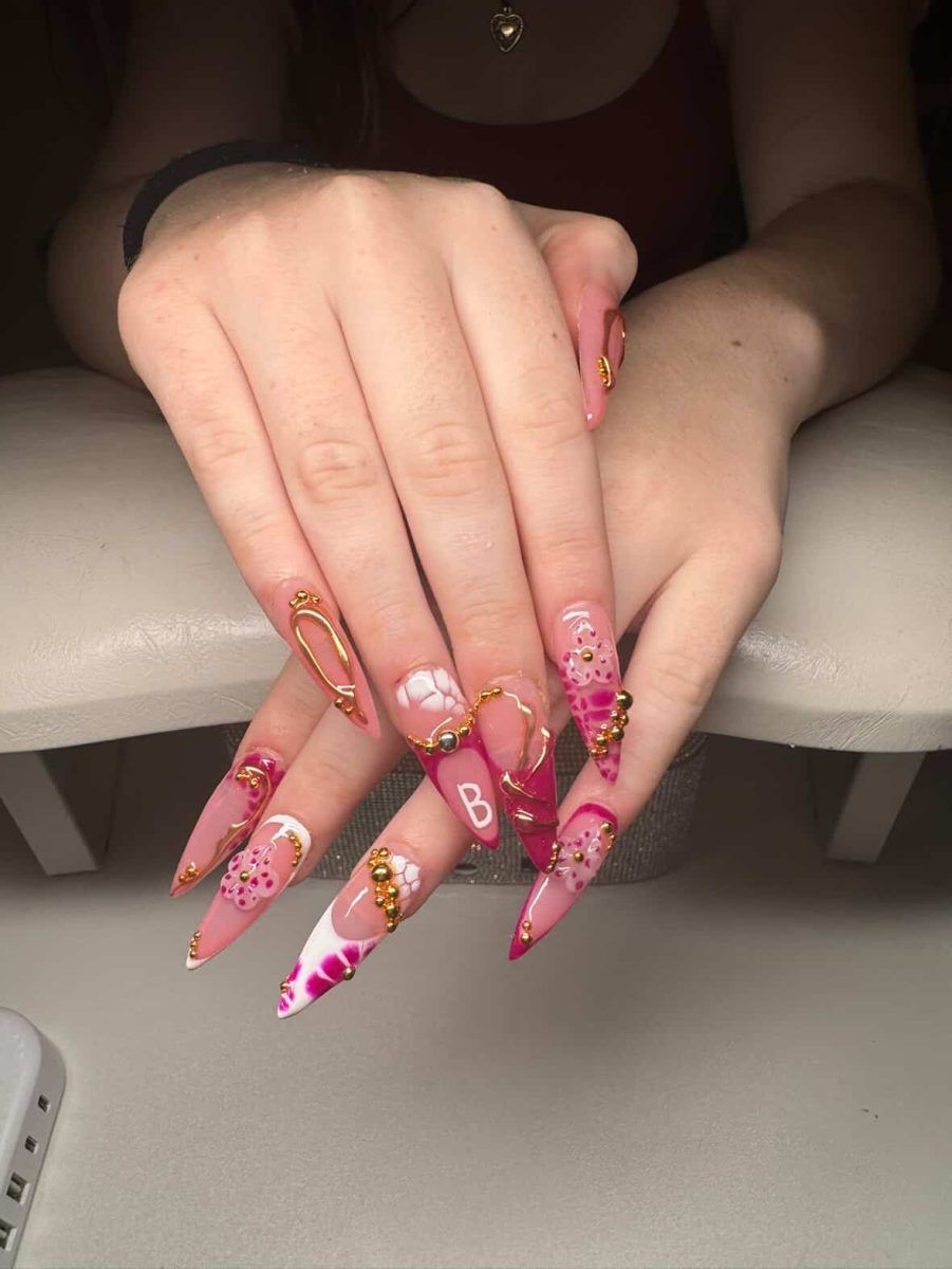 Pink Gradient Gold Charms Pink Gradient Gold Charms — Cheer Nails Team Colors 2027