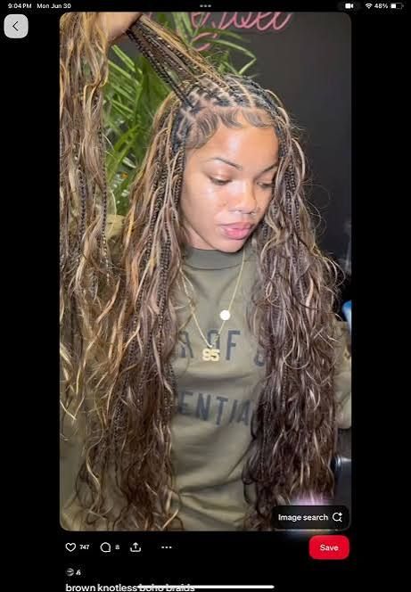 Brown and Blonde Braids With Curly Ends Brown and Blonde Braids With Curly Ends — Boho Knotless Braids 2027
