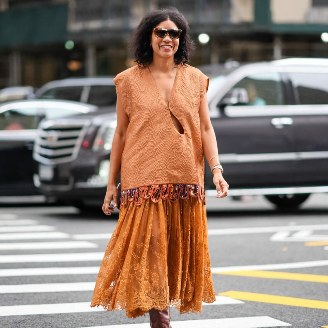 Vibrant Flair: Orange Lace Skirt with Textured Top — Lace Skirt Outfits 2027