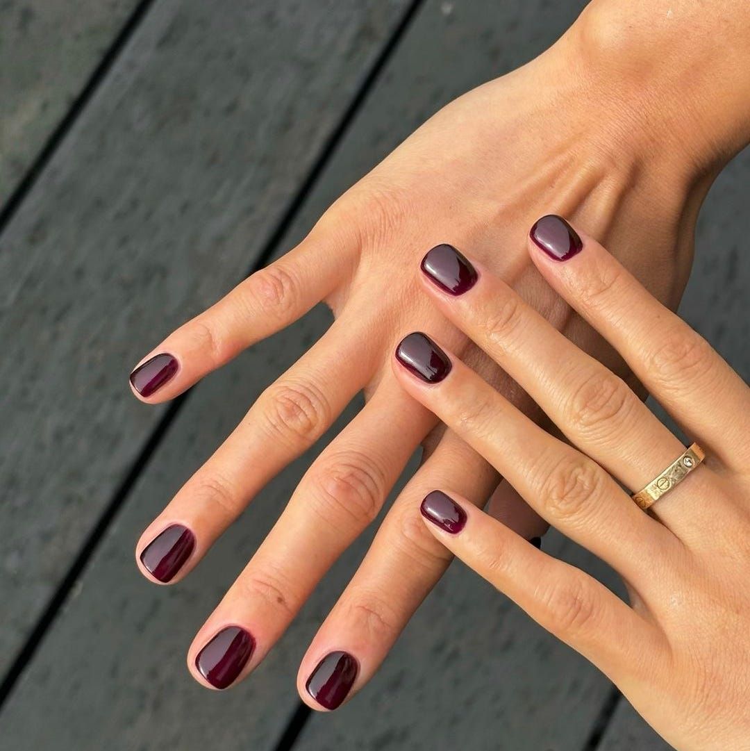 Deep Burgundy Cool Undertones Gloss Nails — Garnet Nails 2027