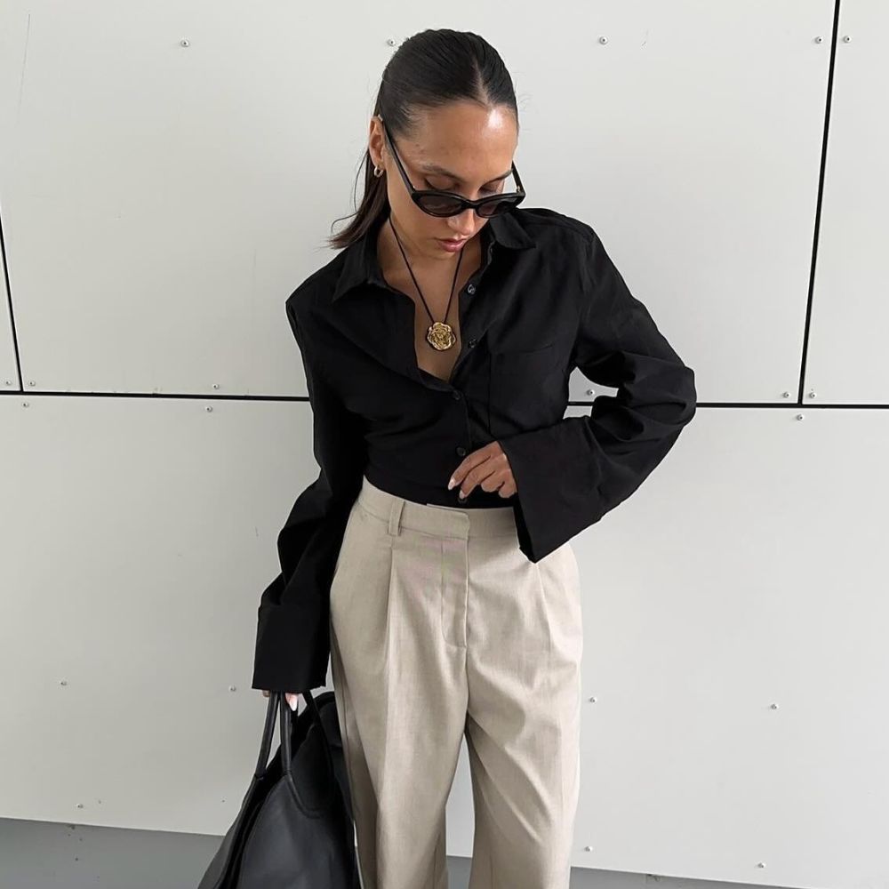 Oversized Bell-Sleeve Blouse with Wide-Leg Trousers Oversized Bell-Sleeve Blouse with Wide-Leg Trousers — Summer Blouse Outfits 2027