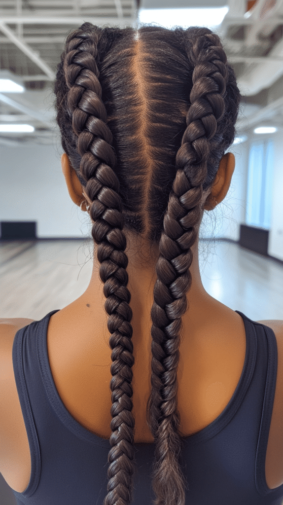Dark Brown Double Dutch Braids Dark Brown Double Dutch Braids — Cheer Hairstyles 2027