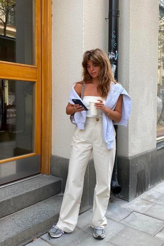 Wide-Leg Trousers Paired with a Draped Sweatshirt for Casual Comfort — Minimal Scandinavian Outfits 2027
