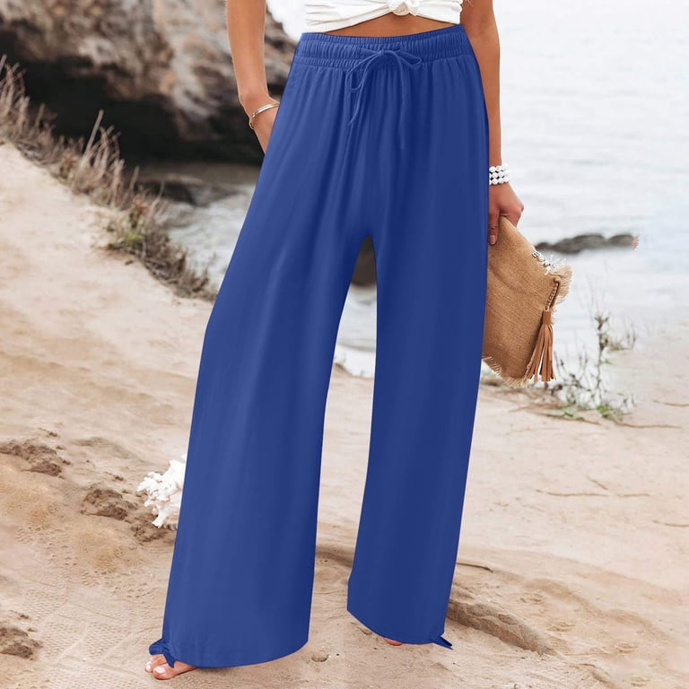 Vibrant Royal Blue Wide-Leg Pants on the Beach — Tall Women Outfits 2027