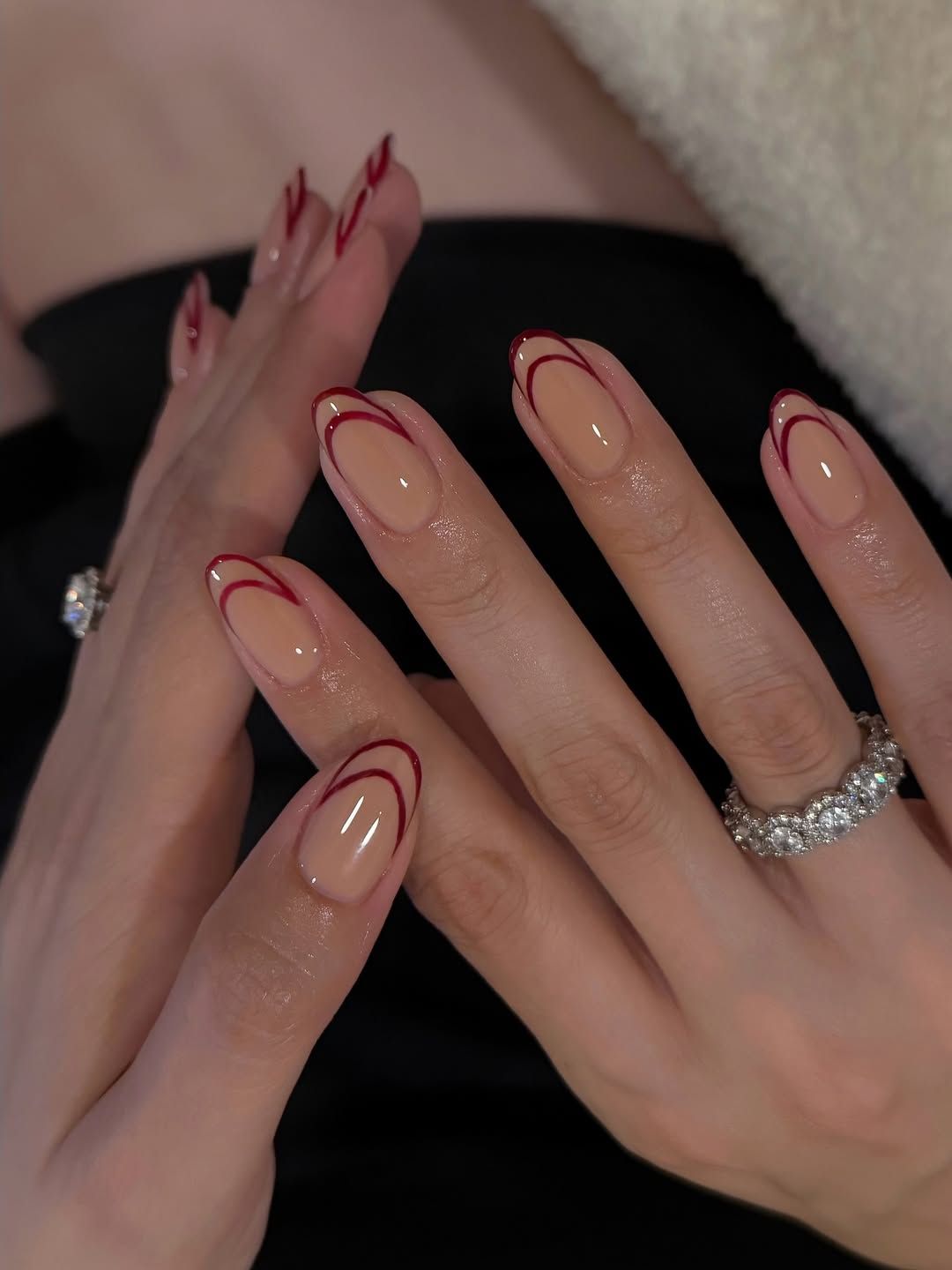 Textured French Tip Oval Nails — Winter Oval Nails 2027
