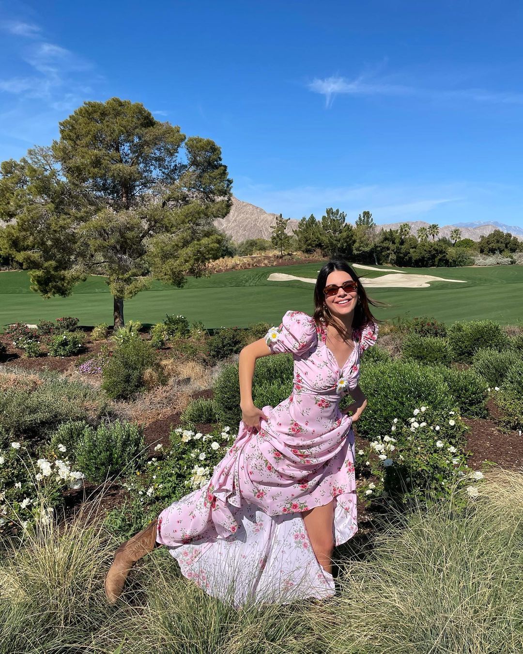 Pink Floral Maxi Dress with Puff Sleeves and High-Low Hem — Easter Dresses 2027