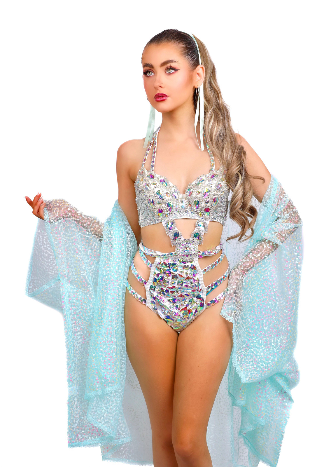 Shimmering Blue Sequin Kimono Layer Shimmering Blue Sequin Kimono Layer — Sparkly Rave Outfits 2027