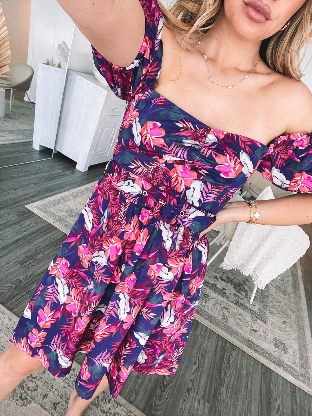 Purple Pink Floral Print Off-Shoulder Dress Purple Pink Floral Print Off-Shoulder Dress — Baby Shower Dress 2027 for Guest