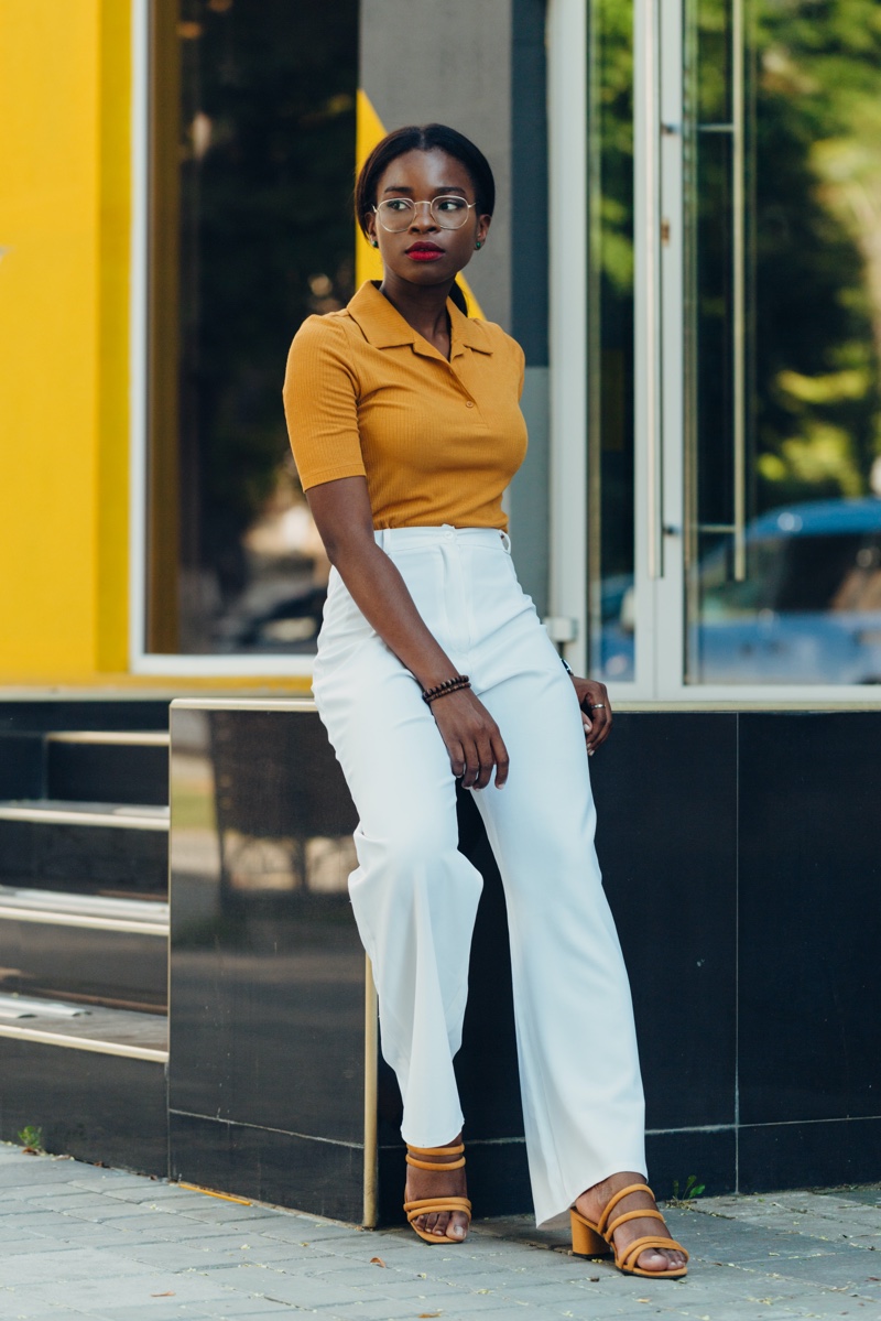 Mustard Yellow Polo Shirt and White Trousers Mustard Yellow Polo Shirt and White Trousers — Casual Work Outfits 2027