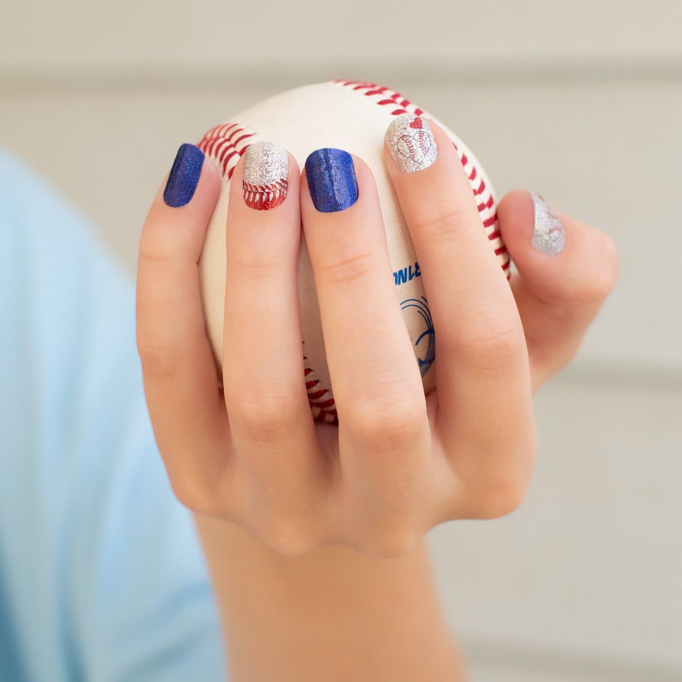 Glittery Baseball Almond Accents Glittery Baseball Almond Accents — Baseball Nails 2027