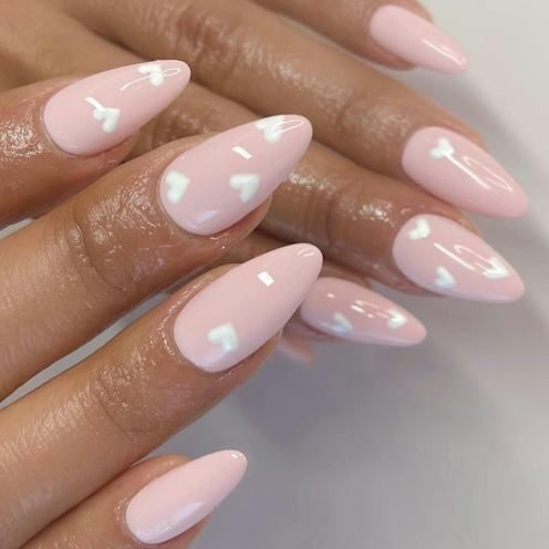 Small White Hearts On Accent Nails Visual Idea Small White Hearts On Accent Nails Visual Idea — Soft Girl Nails 2027