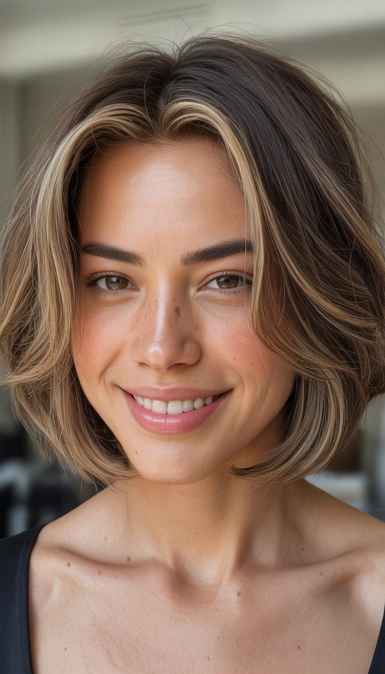 Dark Brown Bob With Face-Framing Highlights — Chunky Highlights Bob 2027
