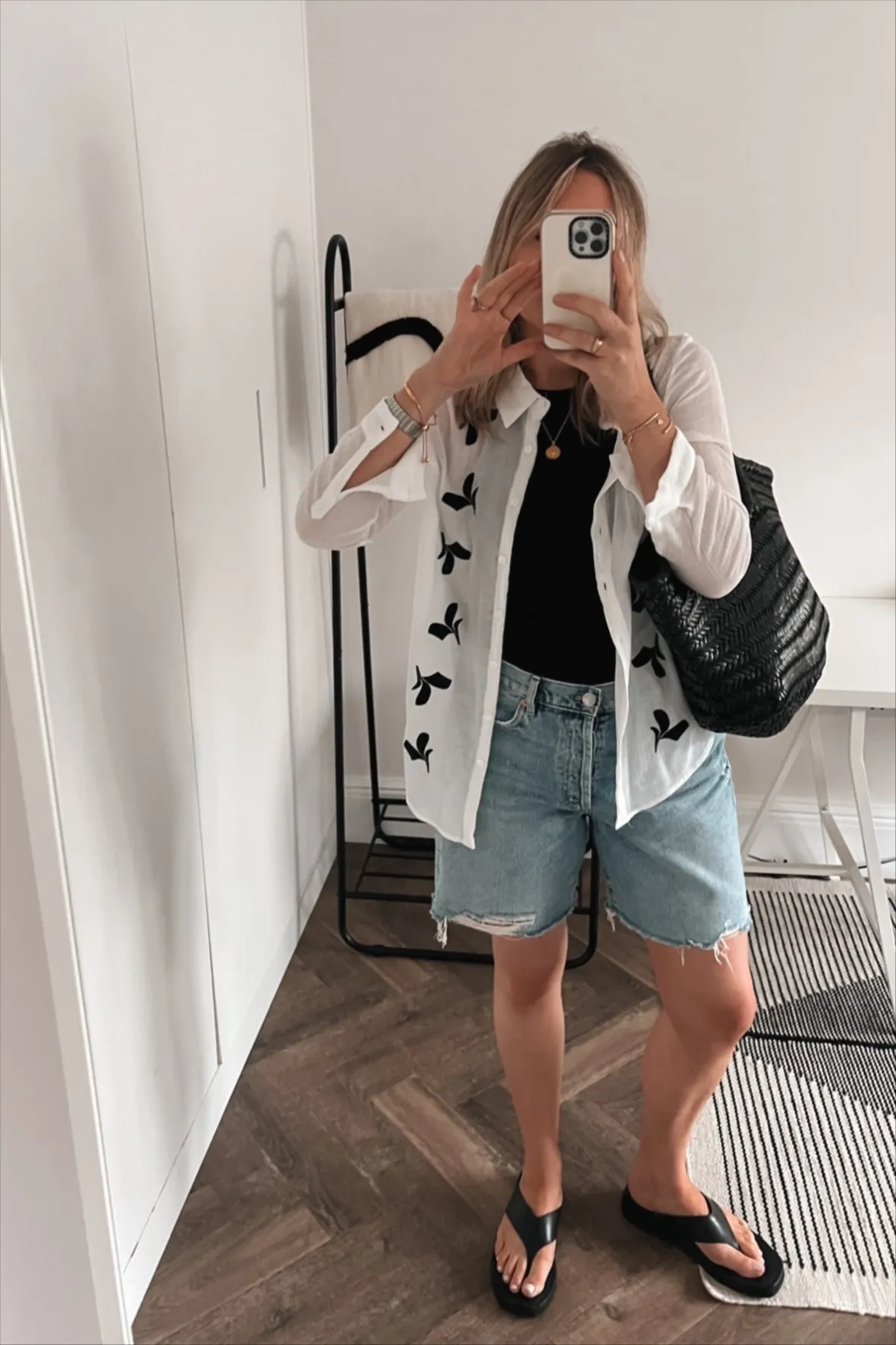 Relaxed Fit Shorts with Printed Oversized Shirt — Spring Denim Shorts Outfits 2027