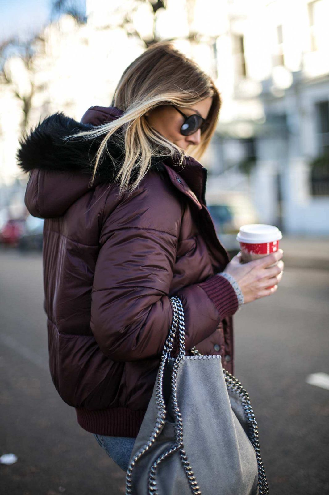 Burgundy Puffer with Faux Fur Trim — Winter Puffer Jacket Outfits 2027