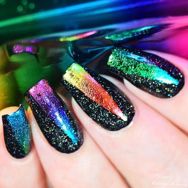 Black Glitter with Rainbow Foil Accents Black Glitter with Rainbow Foil Accents — Rainbow Rave Nails 2027