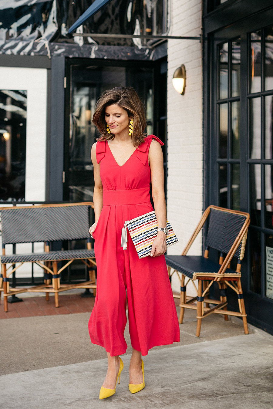 Vibrant Red Culotte Jumpsuit with Bow Details — Summer Wedding Outfits 2027