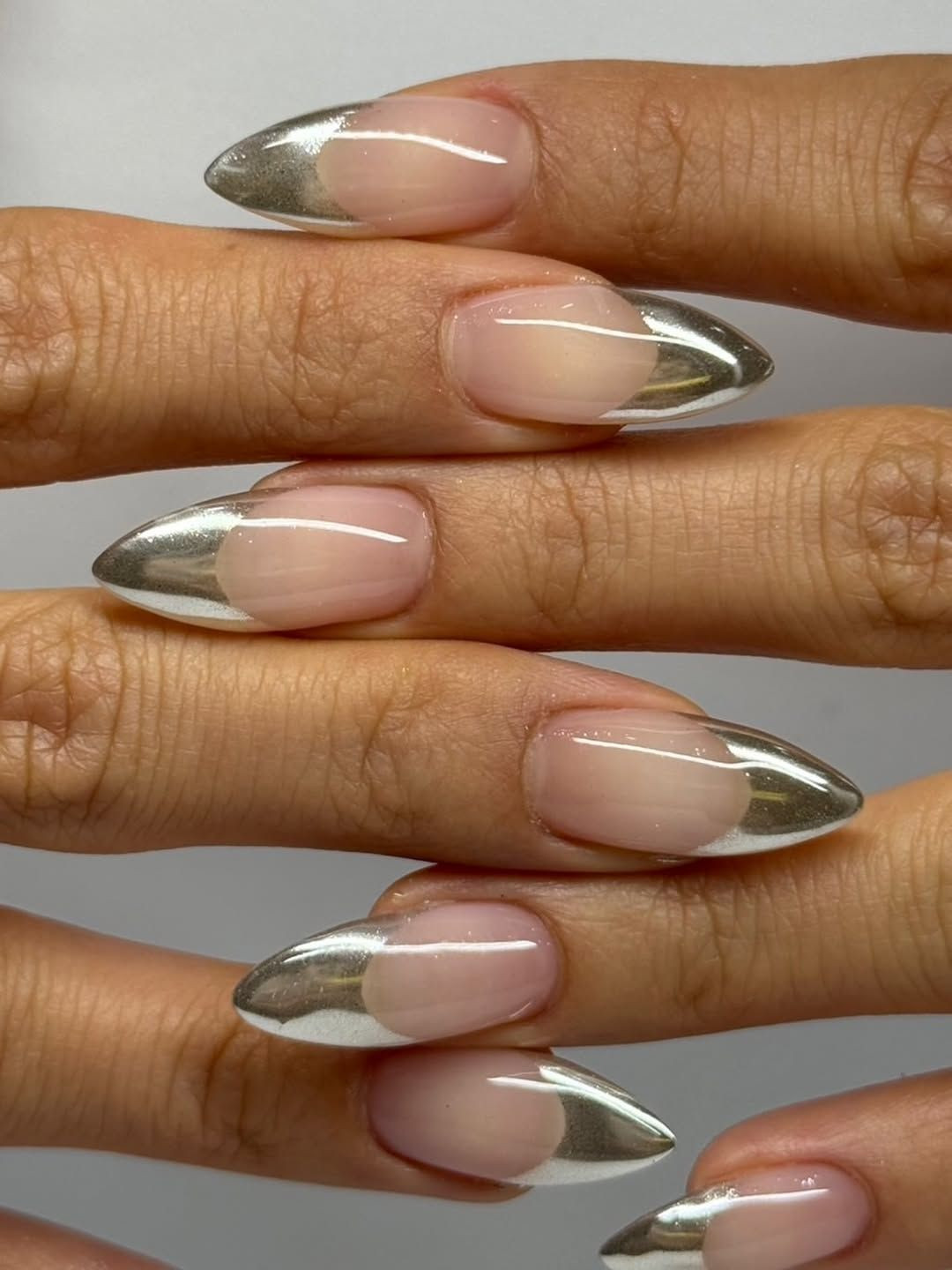 Silver Chrome Tip Sheer Nude Almond Silver Chrome Tip Sheer Nude Almond — Nails That Last 2027