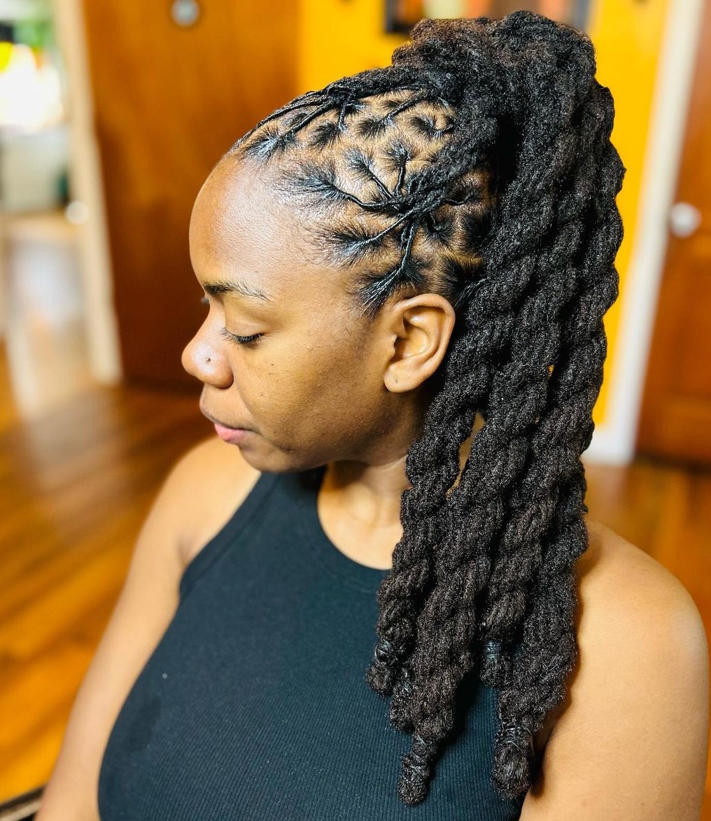 Sleek High Ponytail With Geometric Crown Sleek High Ponytail With Geometric Crown — Summer Locs Styles 2027