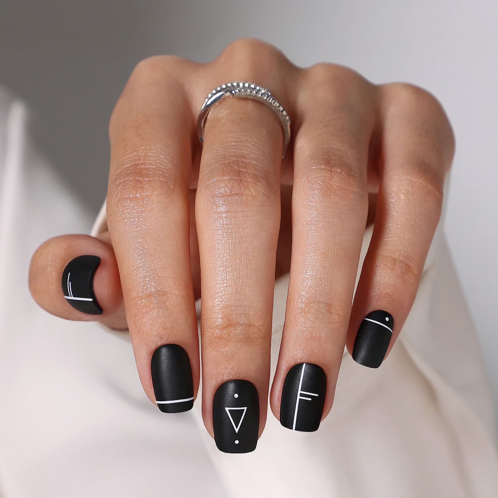 Matte Black Geometric Short Square Nails Matte Black Geometric Short Square Nails — Winter Black Nails 2027