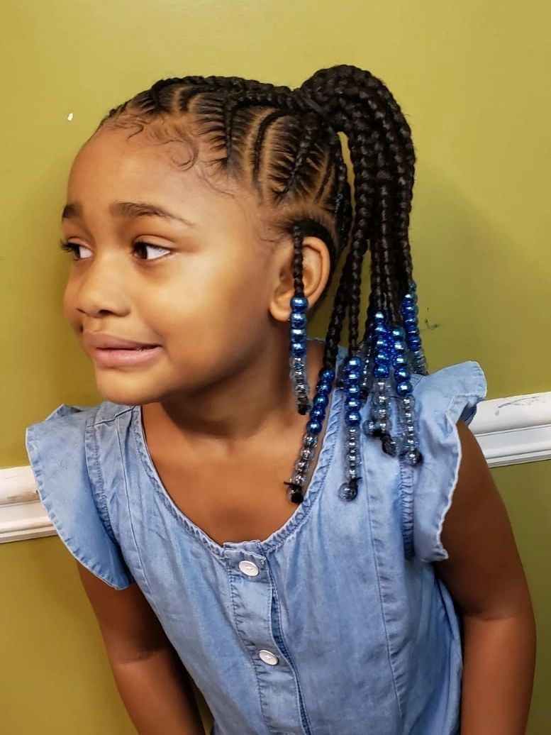 Coily Hair Braids Into High Ponytail — Kids Braids 2027