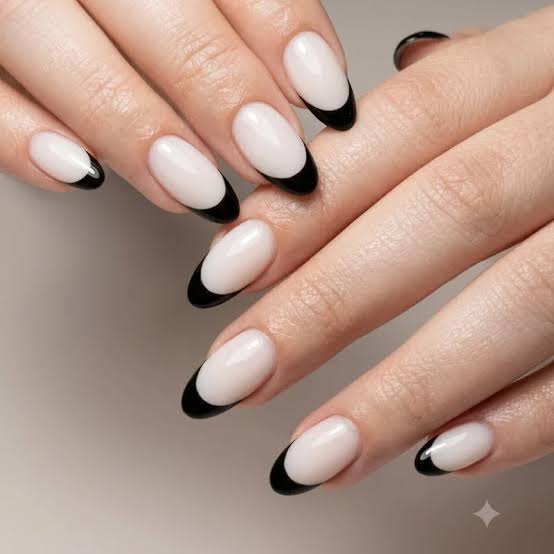 Bold Black French Oval Nails Bold Black French Oval Nails — Fall French Tip Nails 2026