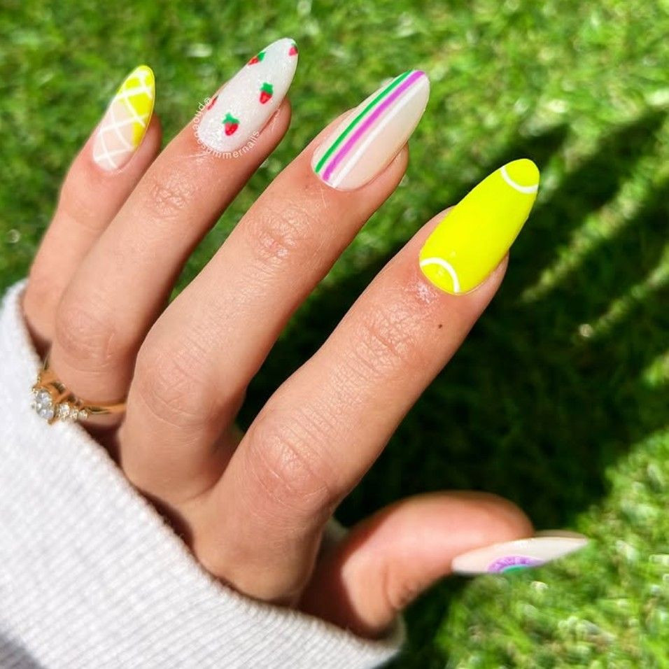 Maximalist Mixed Tennis Art Stilettos Maximalist Mixed Tennis Art Stilettos — Tennis Nails Team Colors 2027