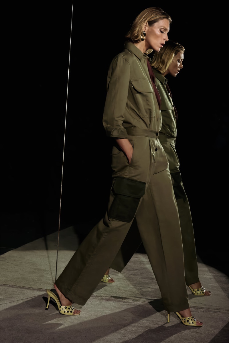 Utilitarian Jumpsuit in Olive Green with Burgundy Accents Utilitarian Jumpsuit in Olive Green with Burgundy Accents — Zara Outfits 2027