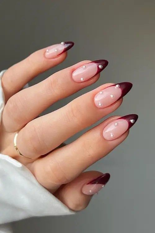 Glossy With Metallic Accents Burgundy Marble With Gold Accents — Burgundy Nails 2027