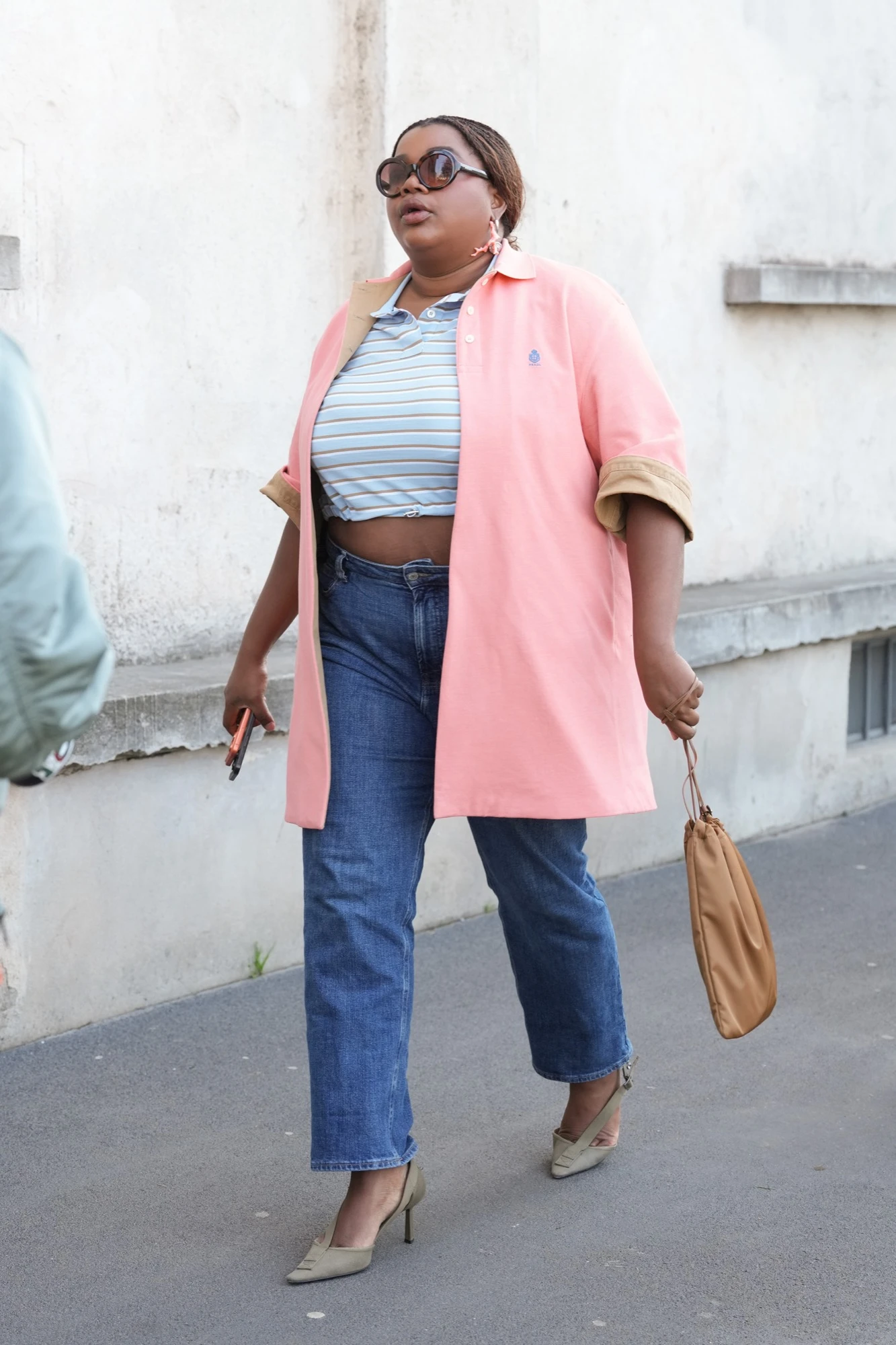 Casual Denim and Stripes with a Pink Jacket — Curvy Outfits 2027