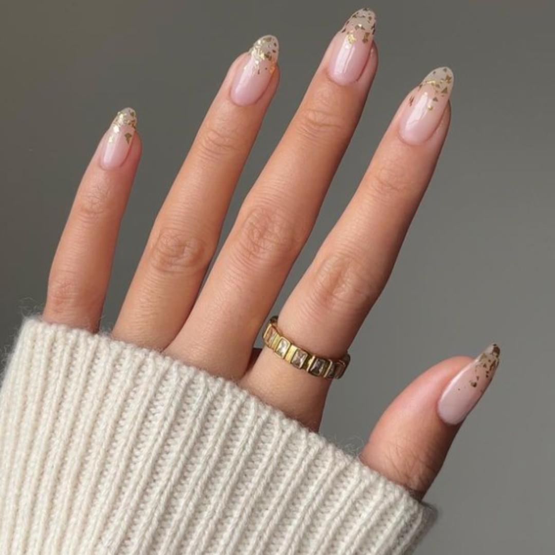 Sheer Pinkish Nude Gold Foil Sheer Pinkish Nude Gold Foil — Simple Wedding Nails 2027