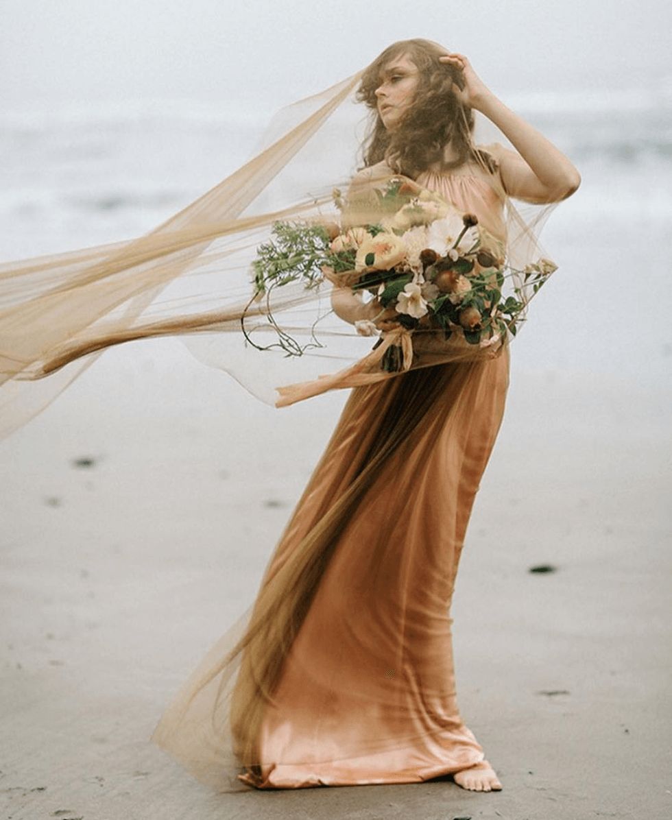 Burnt Orange Satin Dress with Sheer Tulle Overlay — Colored Wedding Dresses 2027