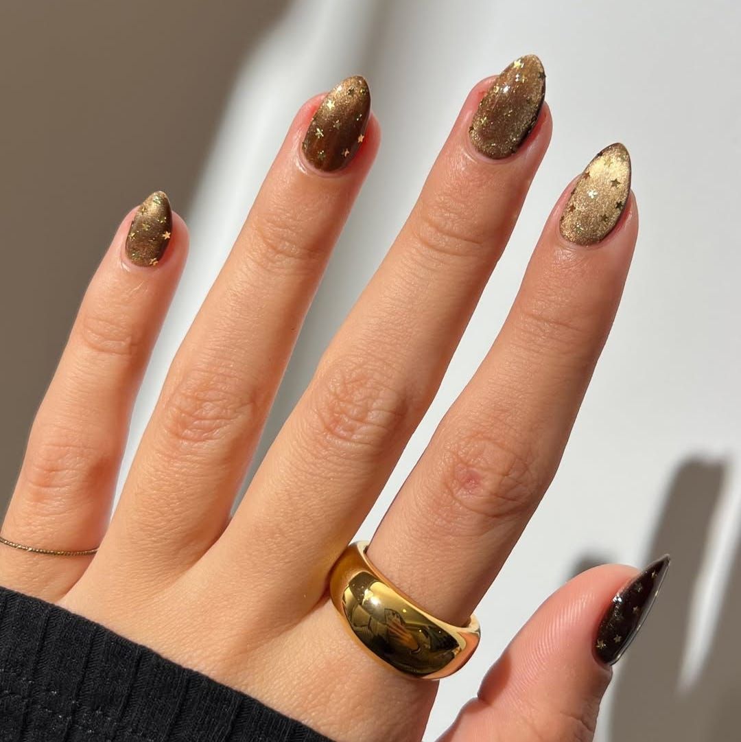 All-Over Gold Glitter with Star Embellishments — Nails 2027 for Gold Dress