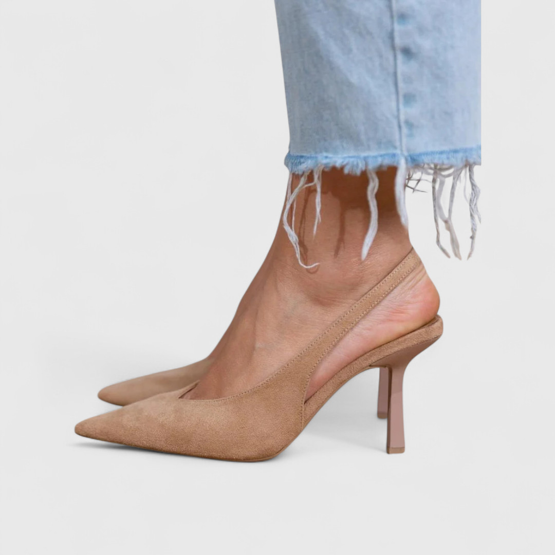 Nude Slingback Heels with Light Wash Ripped Jeans Nude Slingback Heels with Light Wash Ripped Jeans — Comfortable Heels 2027