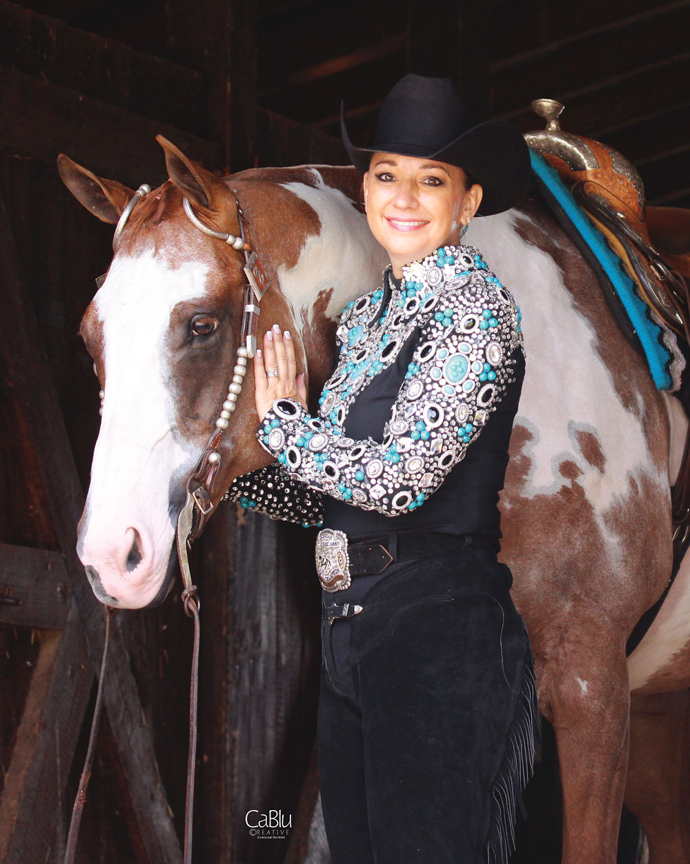 Western Performance Glam: Embellished Shirt and Suede Chaps Western Performance Glam: Embellished Shirt and Suede Chaps — Western Outfits 2027