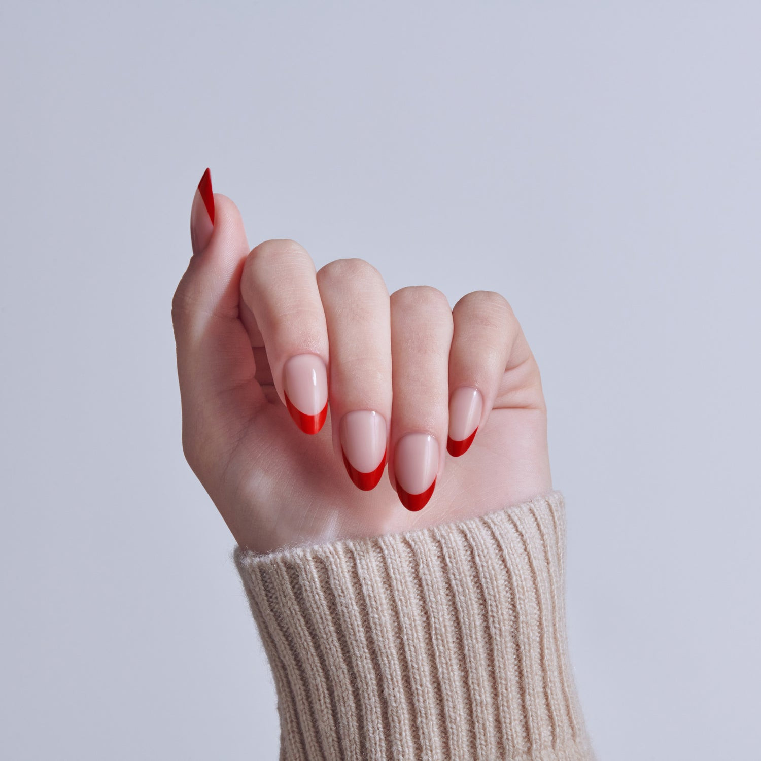Fine Red Line Short Almond Nails — Red French Tip Nails 2027