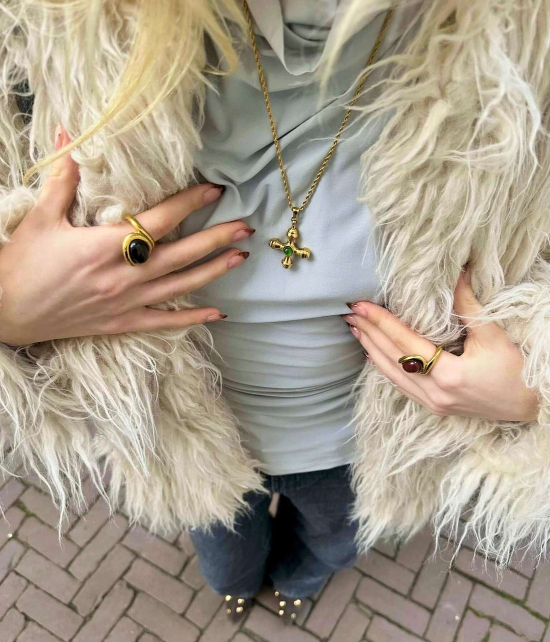 Statement Cross Pendant: Layered with Faux Fur — Jewelry Trends 2027