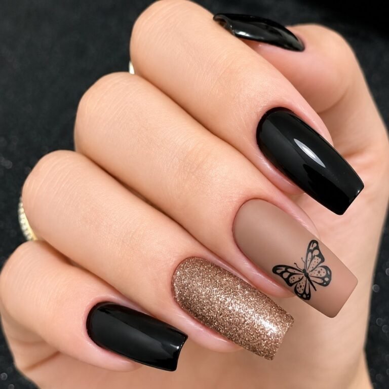 Mixed Finish Butterfly Nails Mixed Finish Butterfly Nails — Short Butterfly Coffin Nails 2027