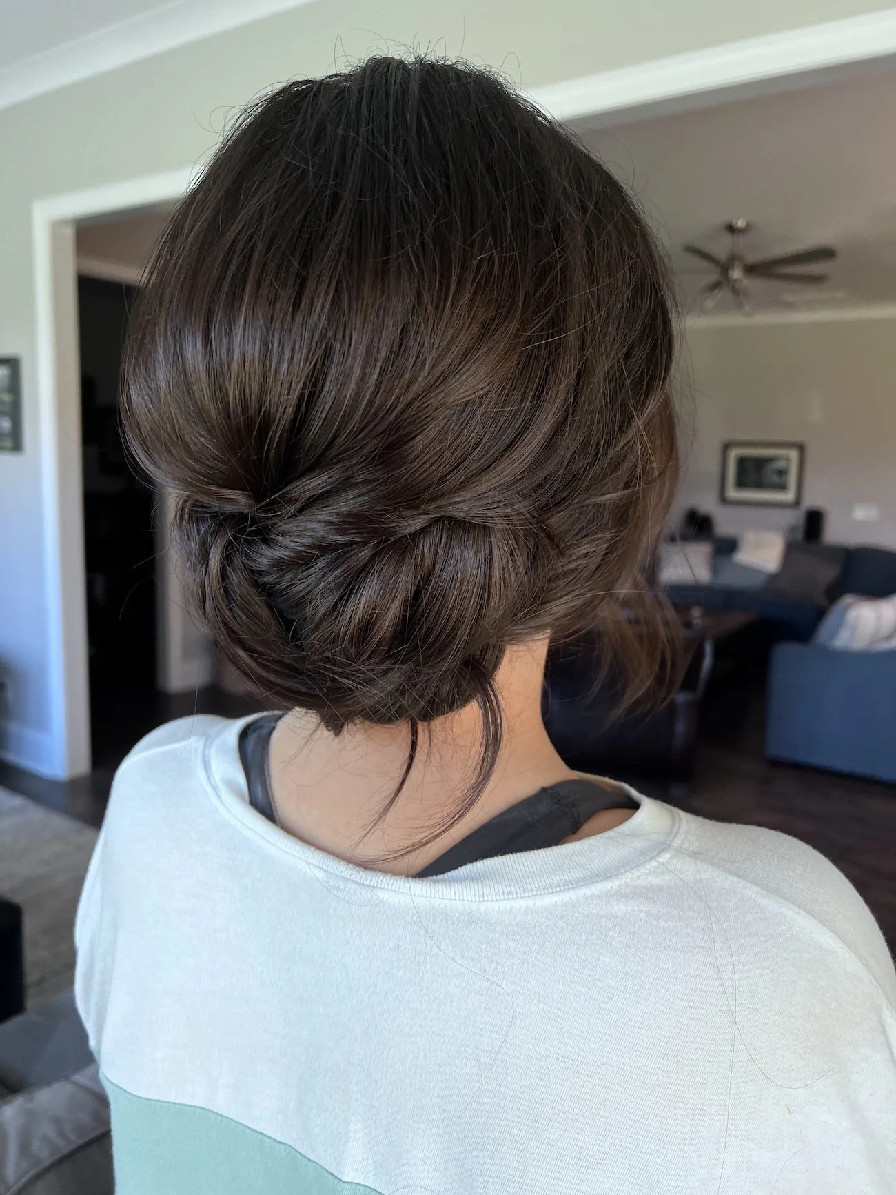 Dark Brown Thick Wavy Low Textured Bun Dark Brown Thick Wavy Low Textured Bun — Updos 2027 for Short Hair