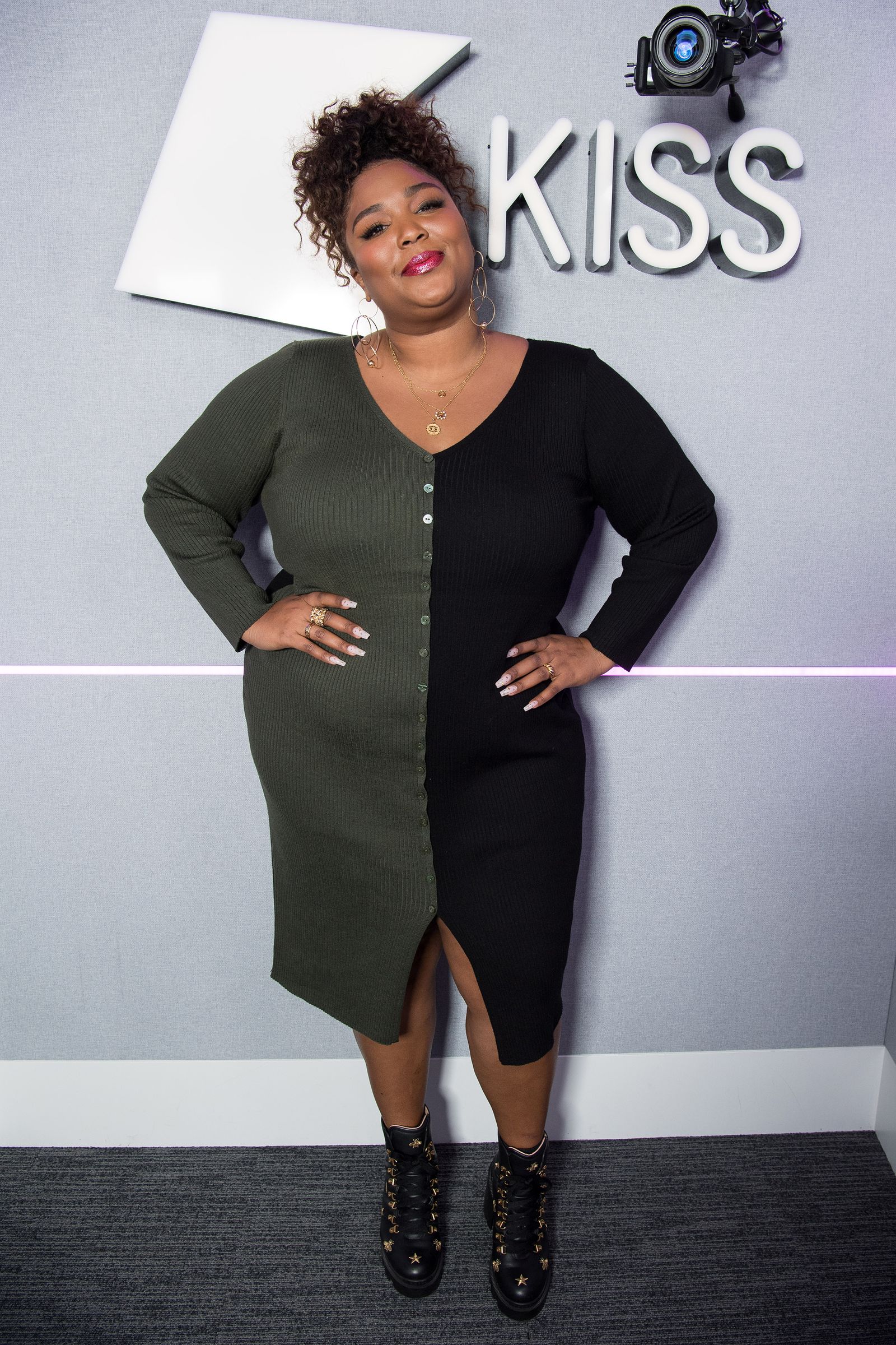 Two-Tone Olive Green Knit Dress for Thanksgiving — Plus Size Thanksgiving Outfits 2026